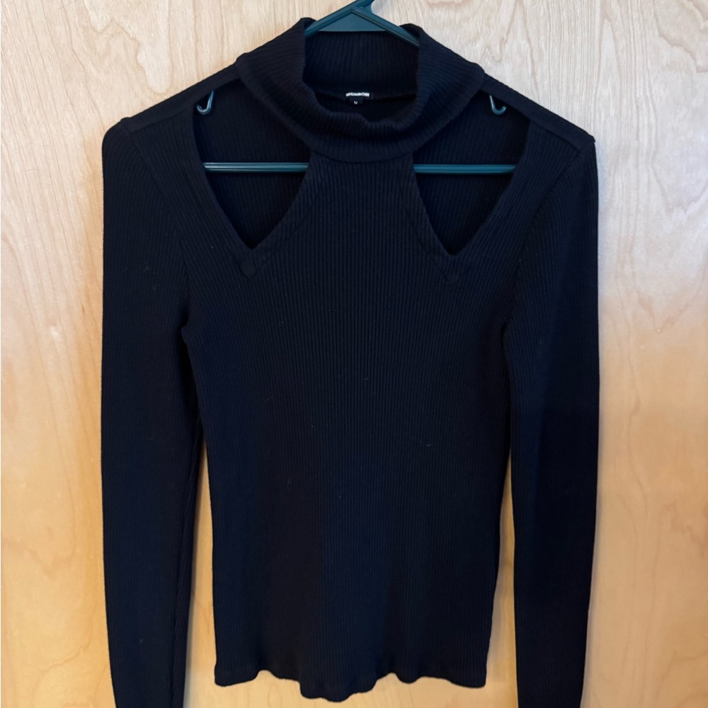 Monrow Black Ribbed Turtleneck Sweater